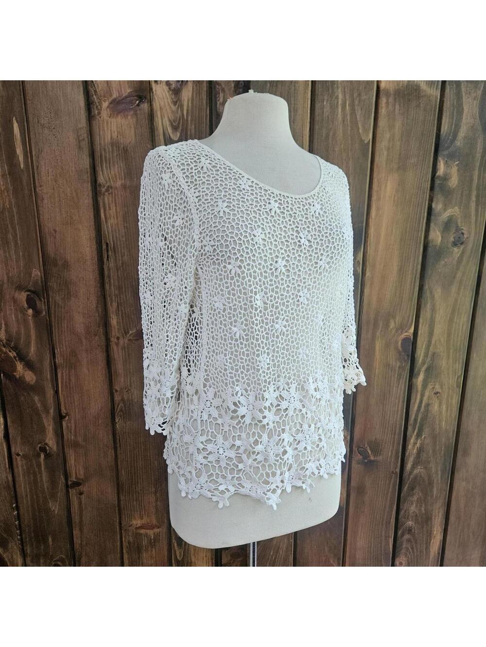 White lace crochet floral top, 100% cotton